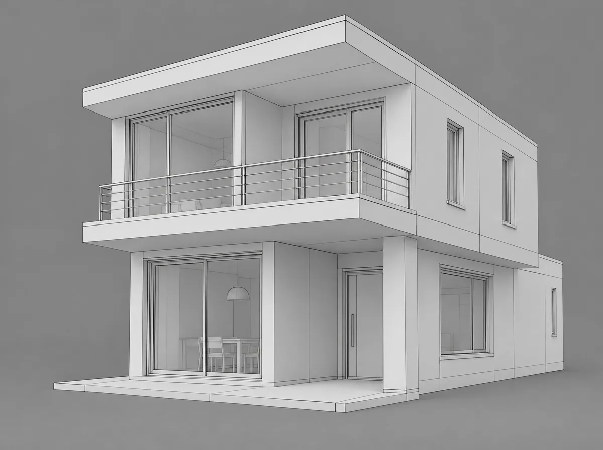 Modello 3D bianco di una casa moderna a due piani